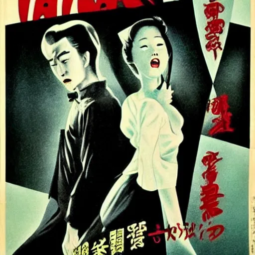 Image similar to 1 9 5 0 s movie poster for a japanese horror film about a vampire,