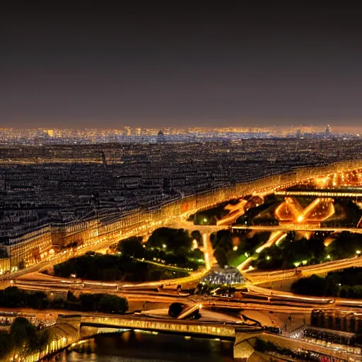 Image similar to award winning photo of paris at night, realistic photo