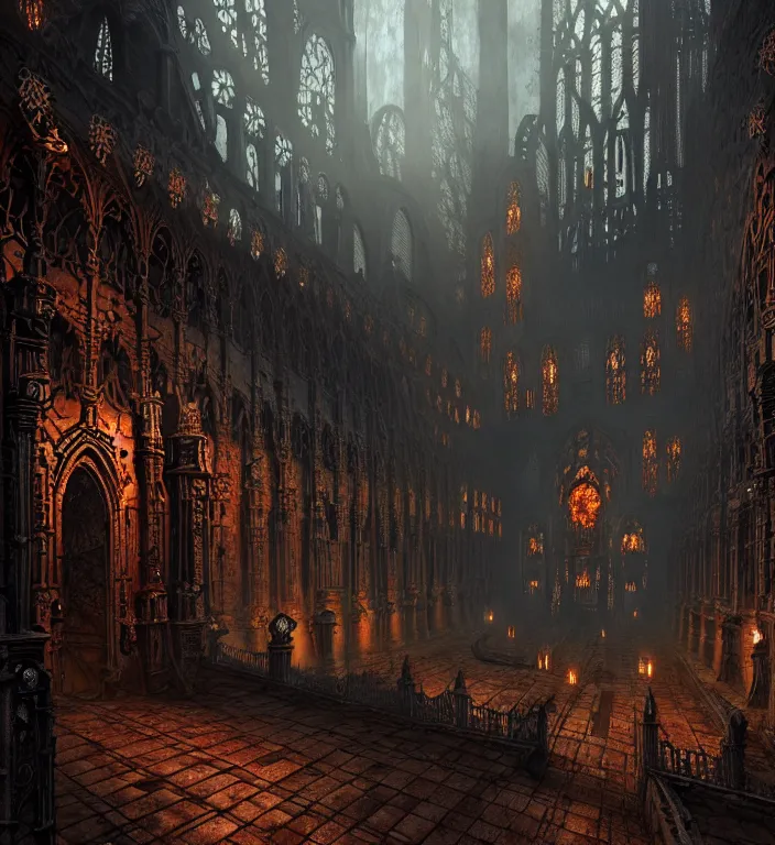 Image similar to steam necropolis, memento mori, gothic, neo - gothic, art nouveau, hyperdetailed copper patina medieval icon, stefan morrell, philippe druillet, ralph mcquarrie, concept art, steampunk, unreal engine, detailed intricate environment, octane render, moody atmospherics, volumetric lighting, ultrasharp, ominous, otherworldly