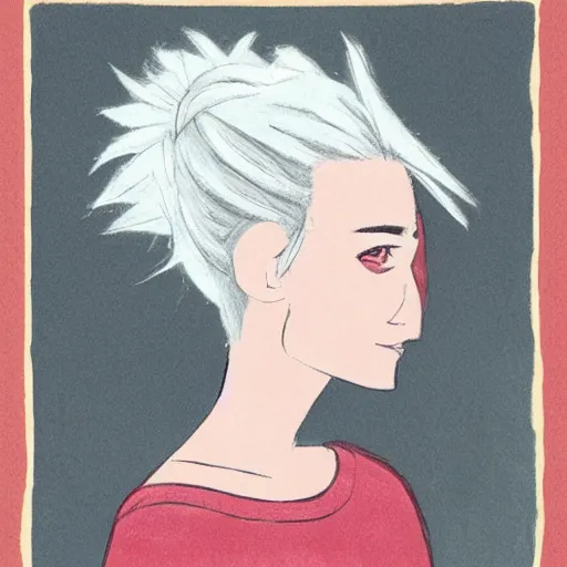 Prompt: a girl with white hair in a hairbun, by kelogsloops