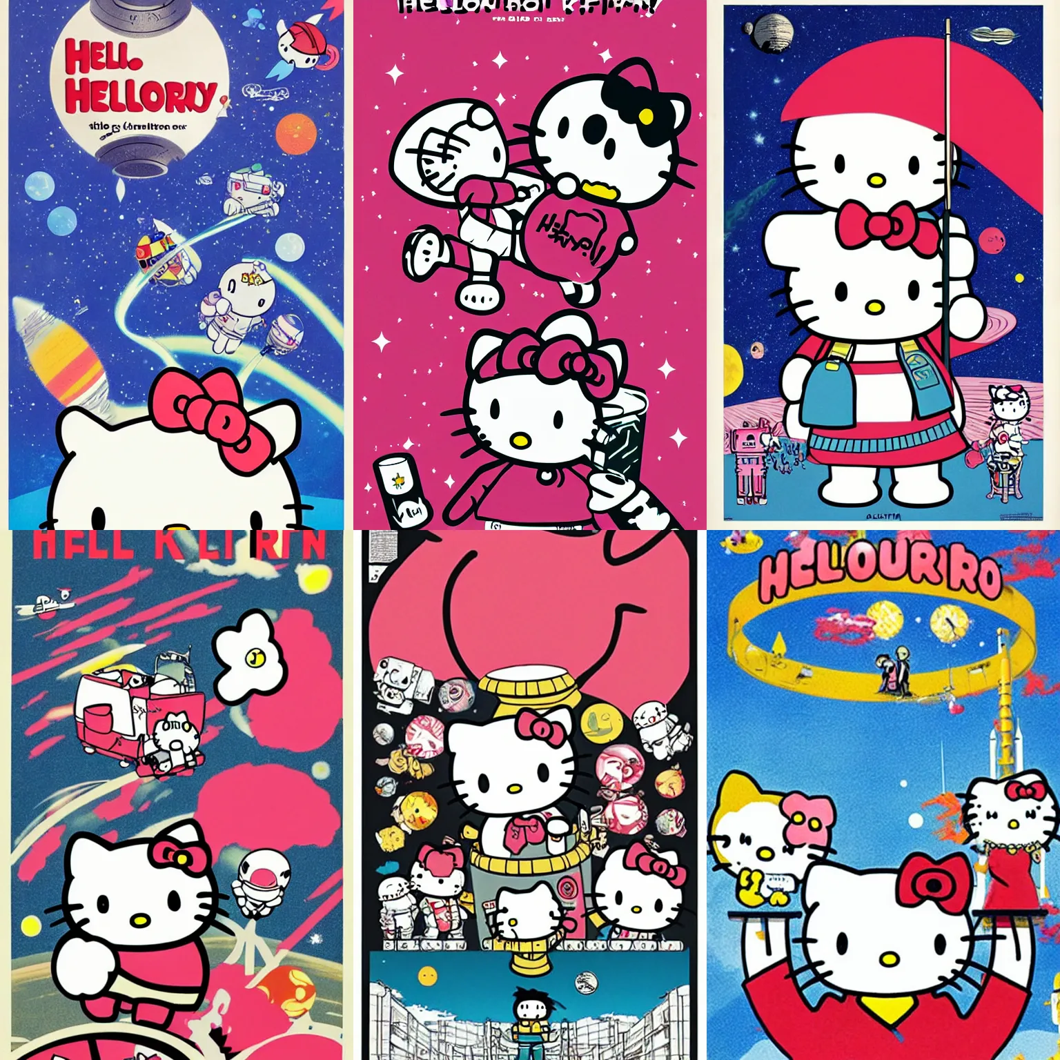 Prompt: criterion collection Poster art for the film Hello Kitty goes to Space