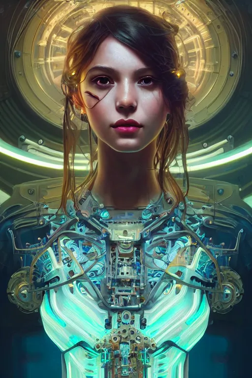 Image similar to beautiful female mechanical android!, half portrait, neon flowers, intricate detailed environment, photorealistic!, floro details, intricate, elegant, highly detailed, digital painting, artstation, concept art, smooth, sharp focus, illustration, art by artgerm and greg rutkowski and alphonse mucha