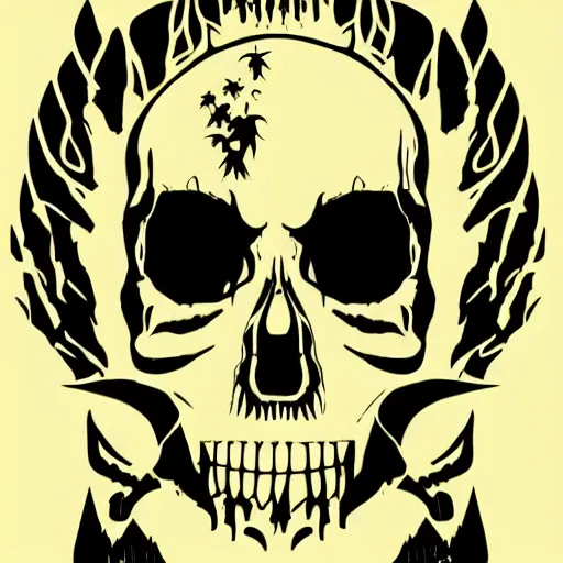 Image similar to dark death metal themed vector illustration for a record label, trees. forest, spikes, skull, microphone, skull, award winning, grunge, iconic, golden ratio