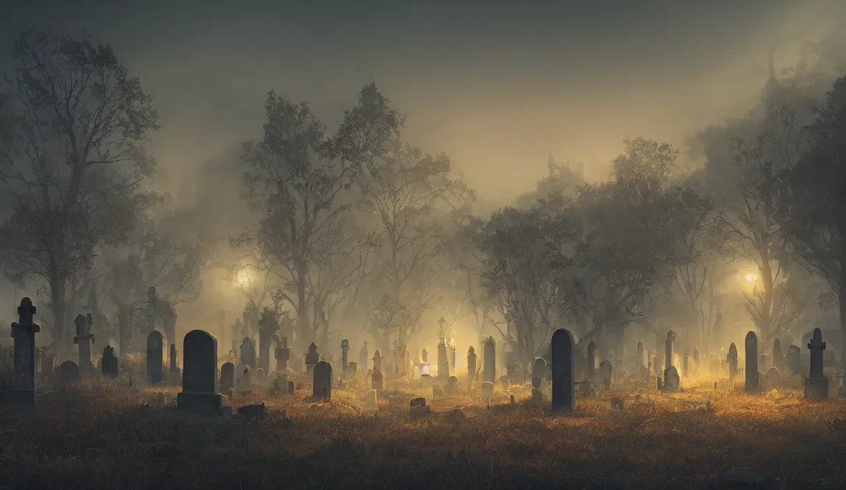 Image similar to a beautiful painting of a graveyard, cinematic angle, studio lighting, movie concept, trending on artstation, octane render, 8 k, ultra high detail