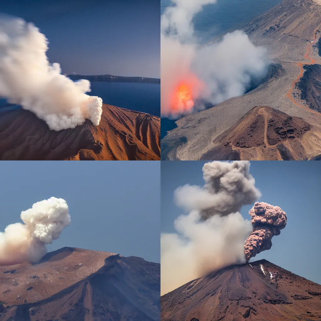 Prompt: Santorini volcano erupting violently, DSLR photo