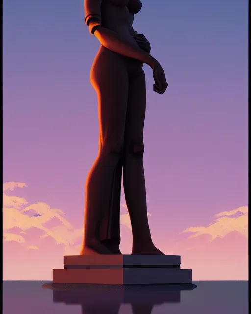 Image similar to a painting of a woman standing in front of a statue, a screenshot by stanley twardowicz, cgsociety, aestheticism, aesthetic, vaporwave, anime aesthetic