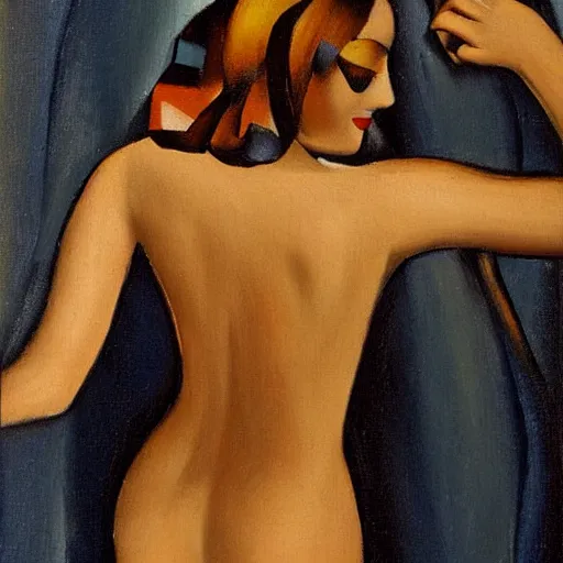 Image similar to Lower back of a beautiful woman, painted by Tamara de Lempicka