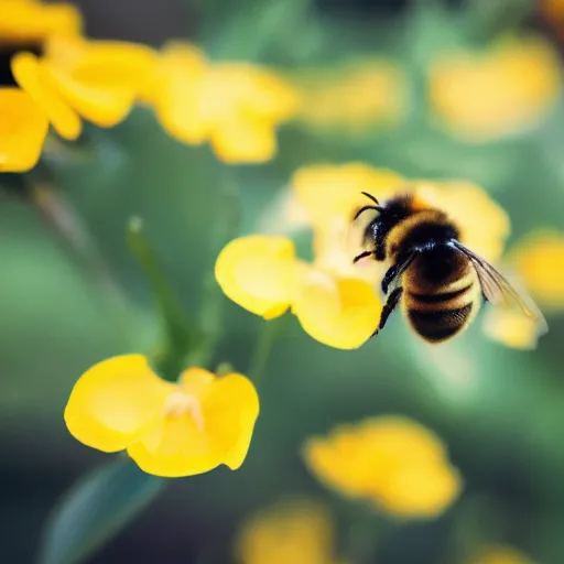 Image similar to a macro shot of a bumble bee pollinating a flower