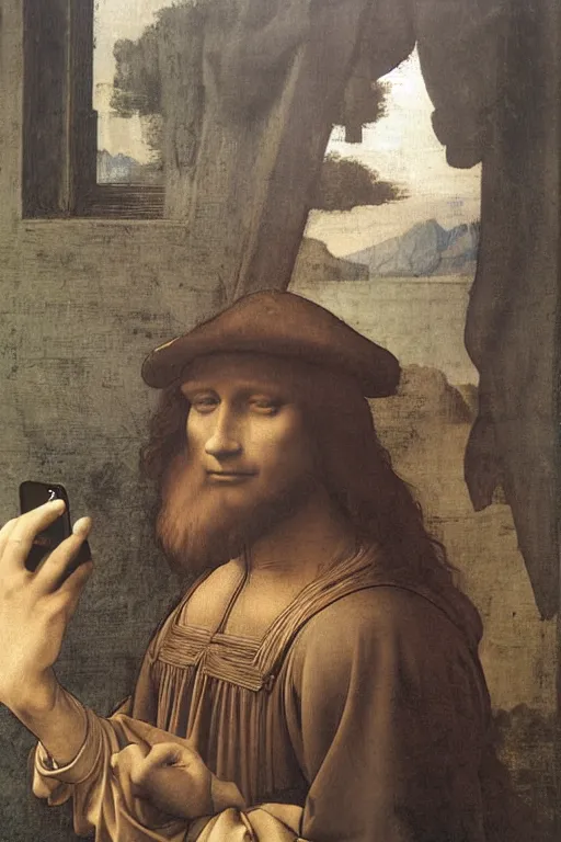 Image similar to leonardo da vinci taking a selfie