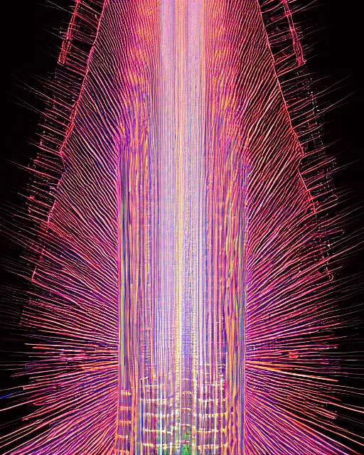 Image similar to shining beacon of light, technological singularity, supercomputer, by mitchell stuart, experimental, utopia, portals, rays of light, highly detailed, masterpiece, award winning