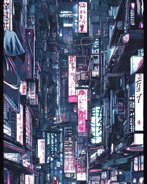 Image similar to manga illustration of poor cyberpunk city, rainy weather, highly detailed,