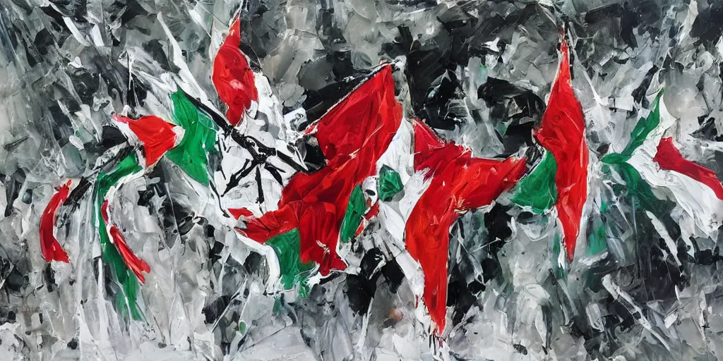 Image similar to dramatic painting of freedom for palestine, red green white black