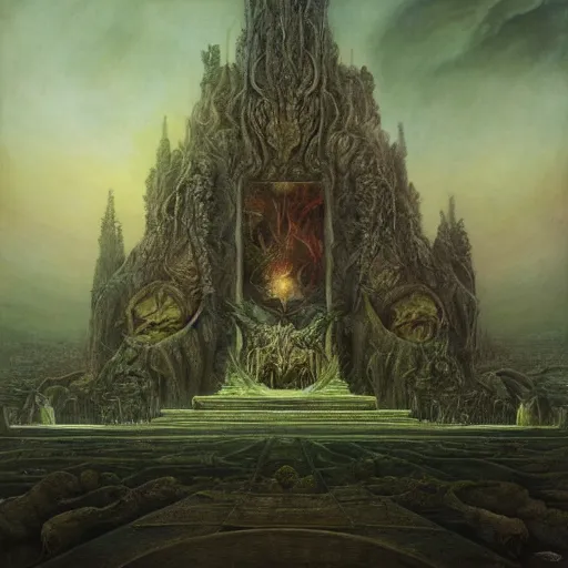 Prompt: the throne of earth and manifestation | highly detailed matte painting, hyperrealistic, very intrincate | cinematic lighting, award - winning | by rachel ruysch, giger, beksinski and bocklin | by austin osman spare and william blake, trending on artstation, cgsociety, official art, octane.