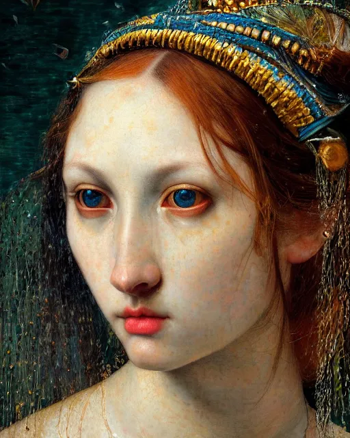 Prompt: close up of a beautiful watery face, with colourful intricate, by edgar maxence and caravaggio and michael whelan and delacroix style, artistic, intricate drawing, light brazen, realistic fantasy, extremely detailed and beautiful aesthetic face, 8 k resolution, dramatic lighting