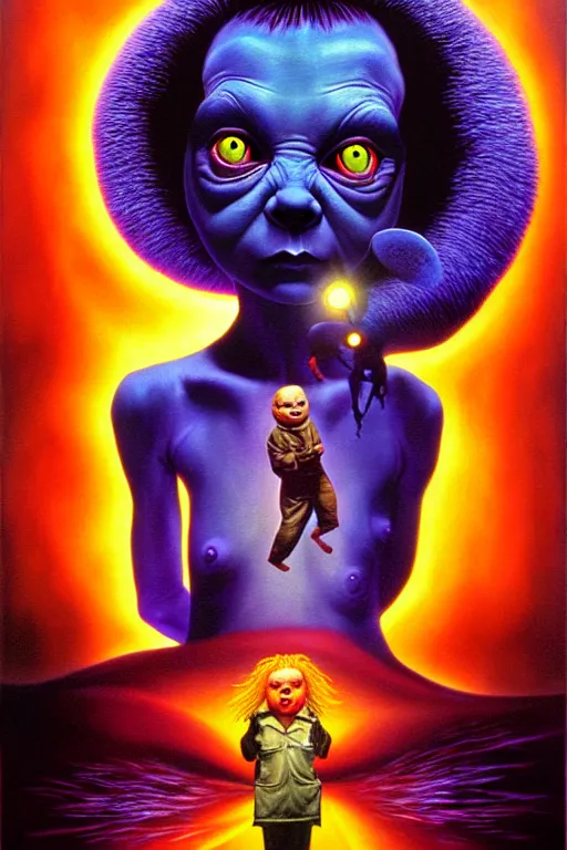 Image similar to a hyperrealistic painting of evil version of the never ending story, cinematic thriller by chris cunningham, lisa frank, richard corben, highly detailed, vivid color,