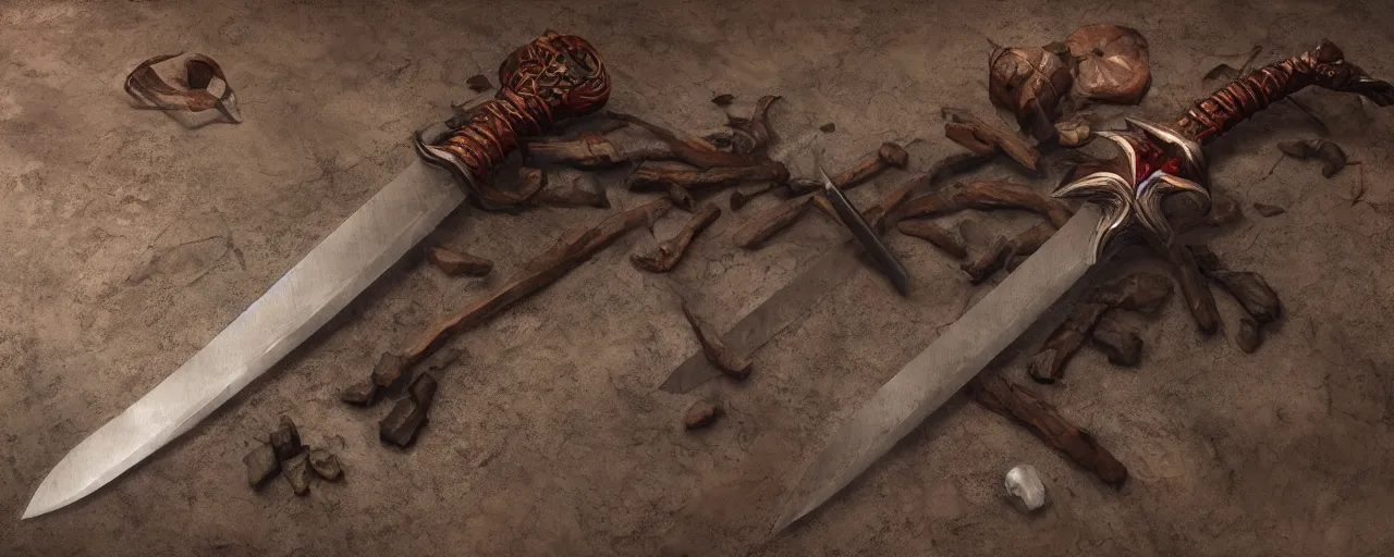 Prompt: basic steel sword, shortsword, wood, leather, medieval, forged, blacksmith, product design, art by gerald brom, greg rutkowski and artgerm and james jean and zdzisław beksinski, 8 k, unreal engine, c 4 d