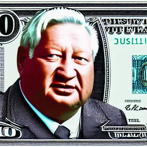 Prompt: 1 0 0 dollar bill featuring boris yeltsin, beautiful money design in 4 k