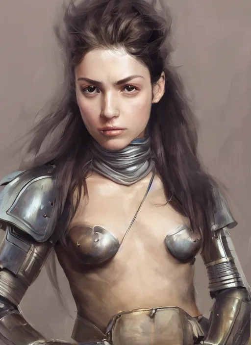 Prompt: a professionally painting of an attractive young female, partially dressed in military armor, olive skin, long dark hair, beautiful bone structure, perfectly proportioned, symmetrical facial features, intricate, elegant, heroic pose, digital painting, concept art, illustration, sketch-like, sharp focus, finely detailed, from Metal Gear, by Ruan Jia and Mandy Jurgens and William-Adolphe Bouguerea