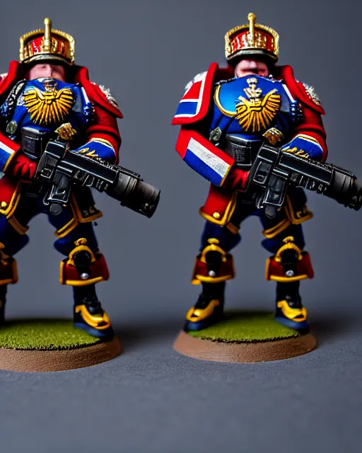 Image similar to british uk space marines guarding the queen, warhammer, high detailed, photography, cloudy, uk, plain, detailed face, look into the distance, serious face, full body, professional photographer, masterpiece, 5 0 mm, extremely detailed, 8 k