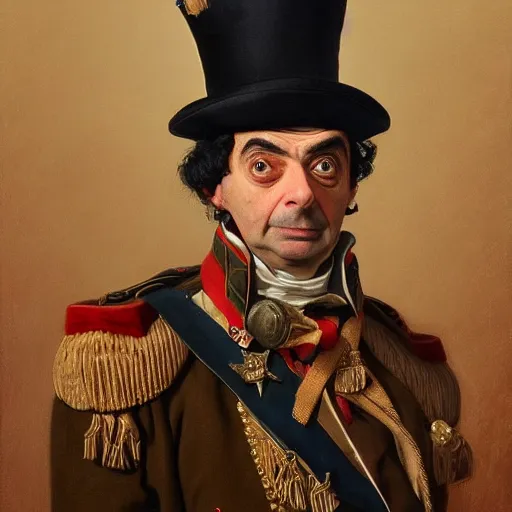 Image similar to a portrait of Mr Bean as Napoléon Bonaparte, detailed, centered, digital painting, artstation, concept art, donato giancola, WLOP, Boris Vallejo, Breathtaking, 8k resolution, extremely detailed, beautiful, establishing shot, artistic, hyperrealistic, octane render