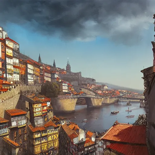 Prompt: the city of porto in portugal, dreamy landscape, darek zabrocki, karlkka, trending on artstation, 8 k