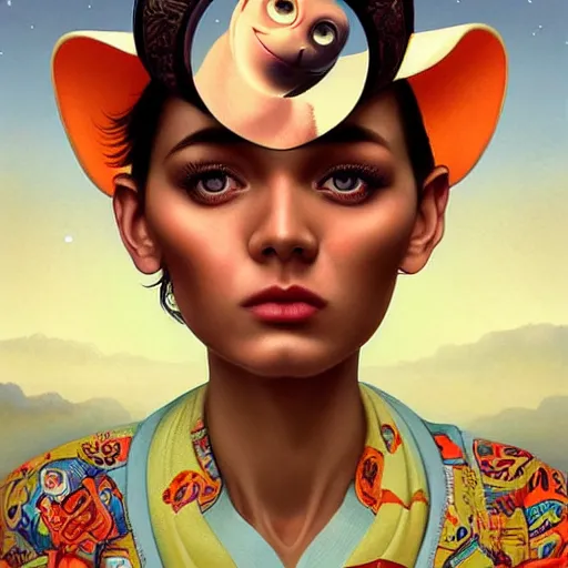 Image similar to lofi monkey mirrors human face, Pixar style by Tristan Eaton Stanley Artgerm and Tom Bagshaw, high detail