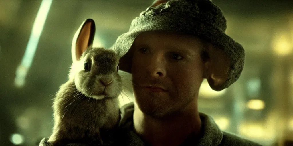 Image similar to a rabbit in the movie bladerunner, screenshot