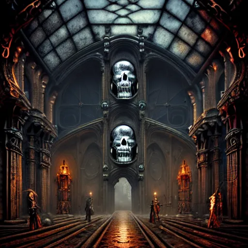 Image similar to steam necropolis, memento mori, gothic, neo - gothic, art nouveau, hyperdetailed copper patina medieval icon, stefan morrell, philippe druillet, ralph mcquarrie, concept art, steampunk, unreal engine, detailed intricate environment, octane render, moody atmospherics, volumetric lighting, ultrasharp, ominous, otherworldly