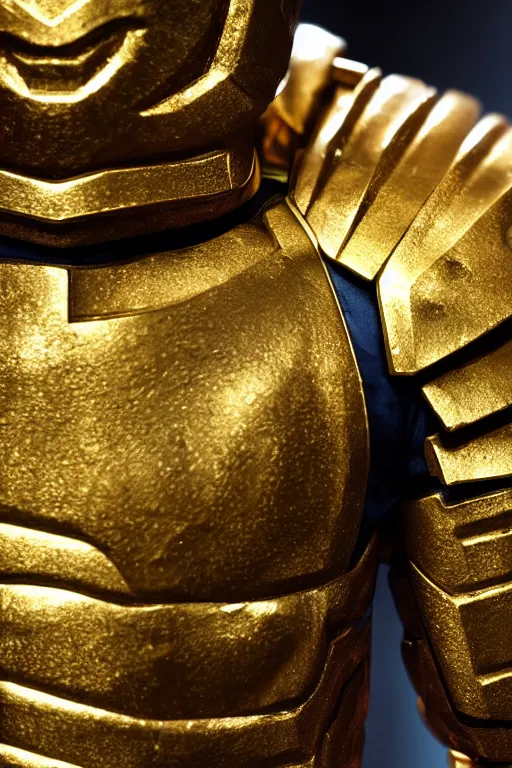 Image similar to high detail close up photography of ancient gold saiyan space armor.