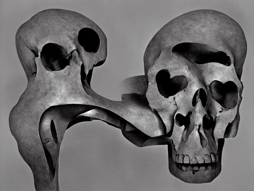 Image similar to brutalist chair in skull shape. karl blossfeldt, salvador dali