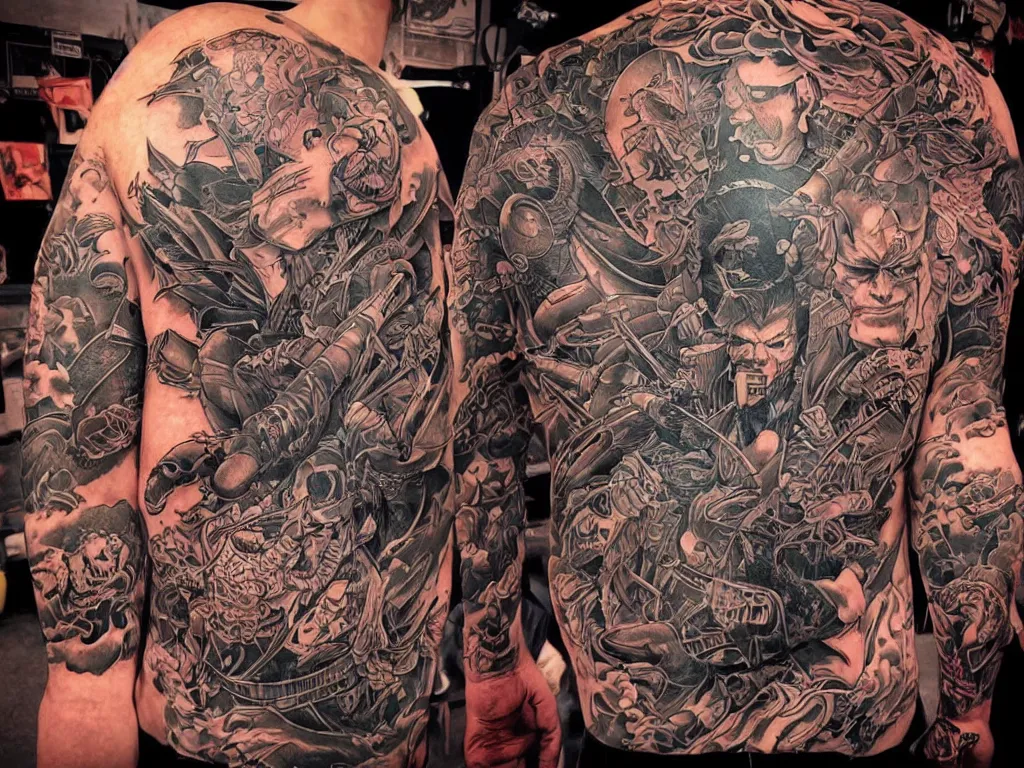 Prompt: Dan mumford designs of yakuza tattoos, by artgerm, greg rutkowski, dan mumford