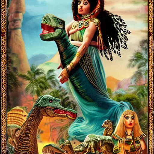 Image similar to cleopatra living with the dinosaurs