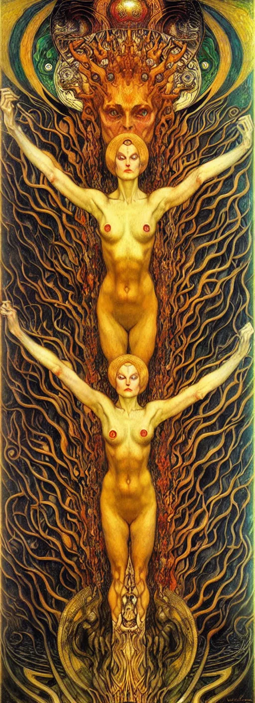 Image similar to Divine Chaos Engine by Karol Bak, Jean Delville, William Blake, Gustav Klimt, and Vincent Van Gogh, symbolist, visionary