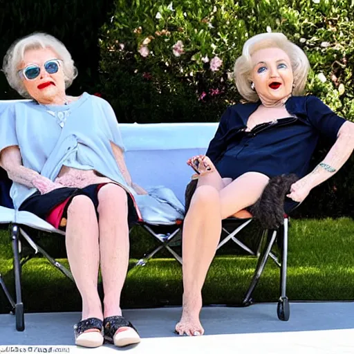 Prompt: betty white sunbathing with miley cyrus