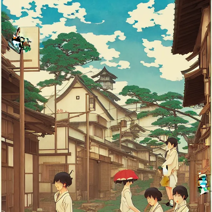 Prompt: japanese rural town, summer, in the style of studio ghibli, j. c. leyendecker, greg rutkowski, artem