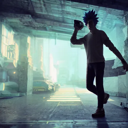 Prompt: full body pose, hyperrealistic photograph of a rick sanchez, dim volumetric lighting, 8 k, octane beautifully detailed render, extremely hyper detailed, intricate, epic composition, cinematic lighting, masterpiece, trending on artstation, very very detailed, stunning, hdr, smooth, sharp focus, high resolution, award, winning photo, dslr, 5 0 mm