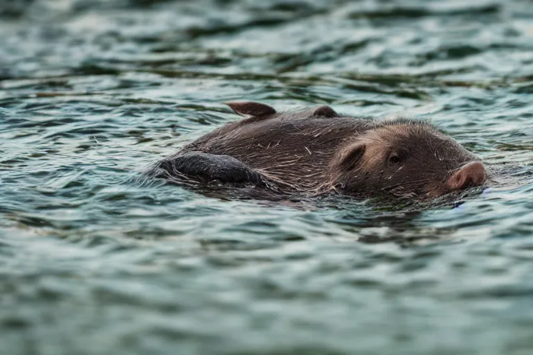 Image similar to a pig sea otter!!! hybrid! hyper realistic!! realistic lighting!! wildlife photographer of the year!!! bold natural colors, national geographic, hd, wide angle, 8 k