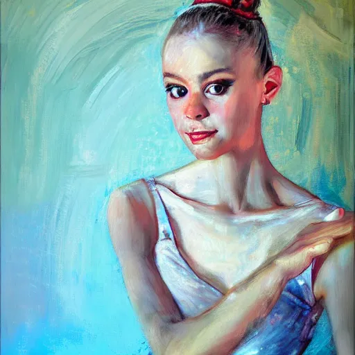 Image similar to portrait of a ballerina, impasto paint, 8 k, cinematic light, shadows, reflection highlights in the paint, in the style of christian beijer,