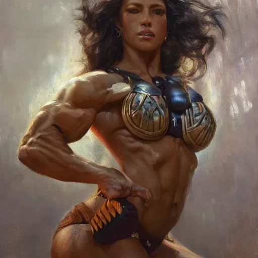 Prompt: : handsome portrait of a amazonian woman bodybuilder posing, radiant light, caustics, war hero, metal gear solid, by gaston bussiere, bayard wu, greg rutkowski, giger, maxim verehin