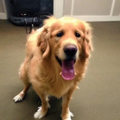 Image similar to a golden retriever who's a ghostbuster