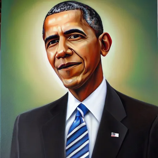 Image similar to hyper-realistic oil painting of Barak Obama by Mike Darga