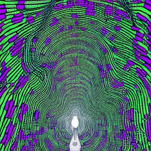 Prompt: all watched over by machines of loving grace. cybernetic forest city. in the style of uzumaki by junti ito, highly detailed