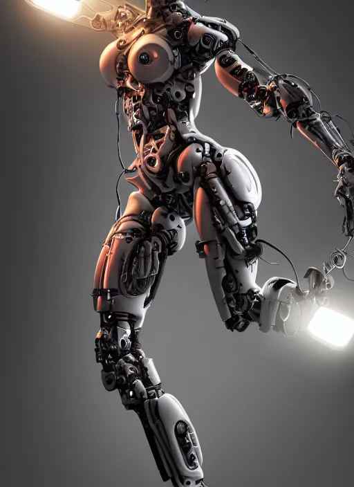 Prompt: photorealistic detailed full body picture of a female cyborg, pretty face with arms and legs and feet and hands, glamour pose, neon lights, humanoid, extreme, uhdr, book called the most influental cyborg in 2 0 5 0, fine details, highly detailed, intricate, smooth sharp focus, symmetrical features, environmental portrait, realistic render