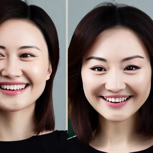 Image similar to face of a smiling beautiful 30 years old chinese woman with blonde hair