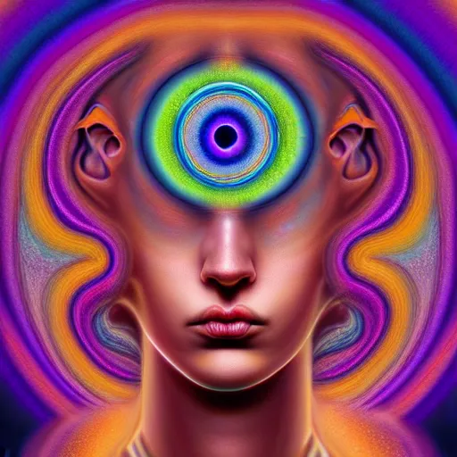 Image similar to An extremely psychedelic portrait of the Third Eye, surreal, LSD, face, detailed, intricate, elegant, lithe, highly detailed, digital painting, artstation, concept art, smooth, sharp focus, illustration