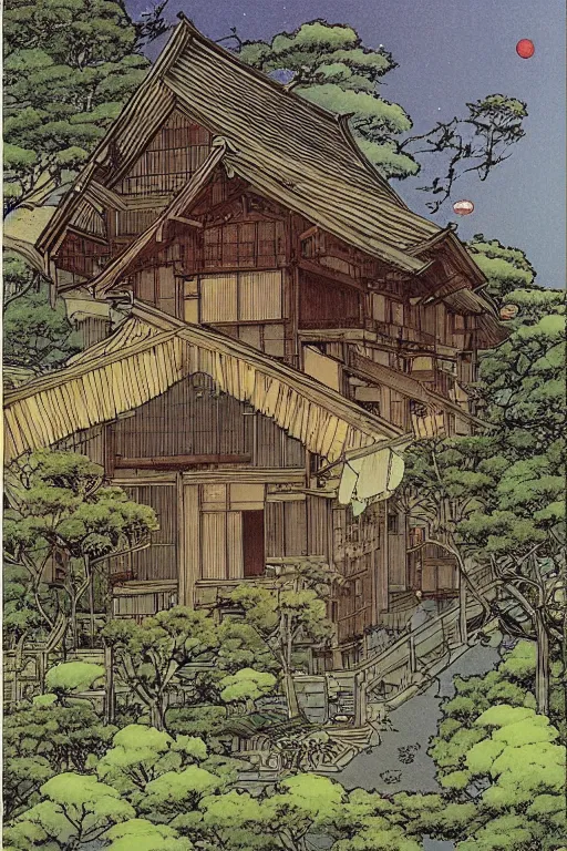 Prompt: beautiful illustration of a rural japanese home, by moebius, masamune shirow and katsuhiro otomo