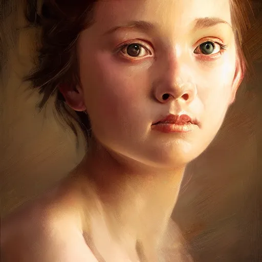 Prompt: A portrait of a sincere-looking girl, oil on canvas, masterpiece, hi-fructose, artgerm , Norman rockwell, craig mullins, noah bradley, trending on pxiv, highly detailed face, clear eyes concept art, hdri, 4k-