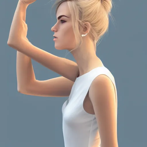 Prompt: Hyper realistic render of beautiful blonde girl in white minimalistic dress balances three water spheres, white minimalistic background, professional photo, balance compsition, award winning, Artstation, intricate details, realistic, Hyperdetailed, 8k resolution