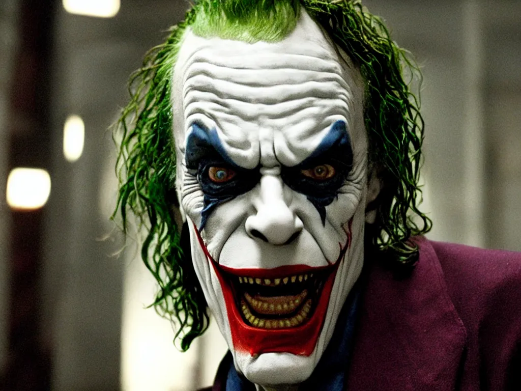 Image similar to film still of christopher lloyd as the joker in the dark knight ( 2 0 0 8 ) movie