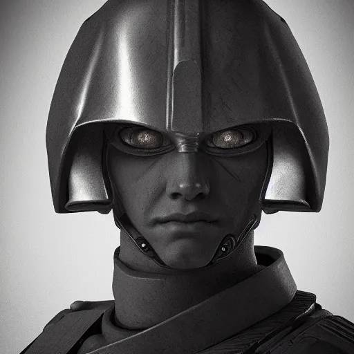 Image similar to portrait of a soldier, renaissance style, star wars character, volumetric lights, symmetry, headpiece, trending on artstation, sharp focus, leica, studio photo, intricate details, highly detailed